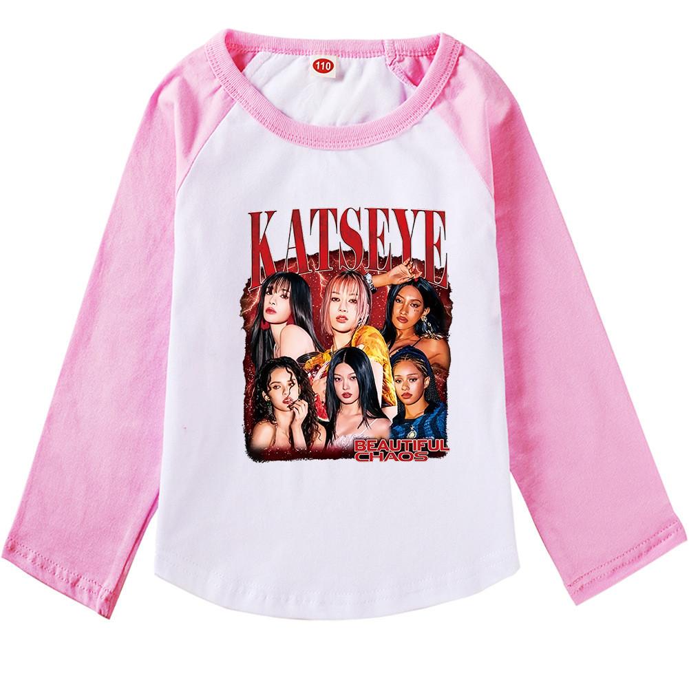 9198 Kids Girls Katseye Print Raglan Long Sleeves T-Shirt