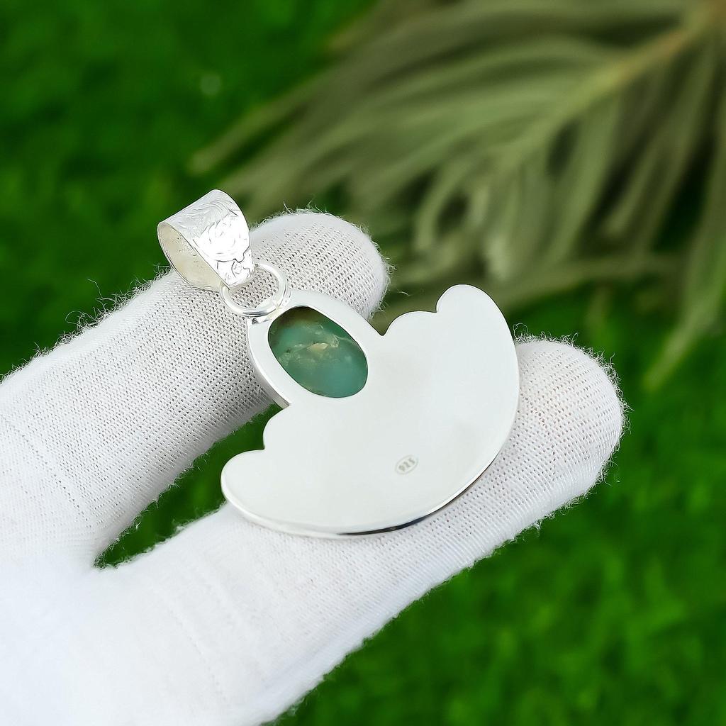 Sisters Day Sale Sterling Silver Heart Chakra Natural Chrysoprase Wife Pendant