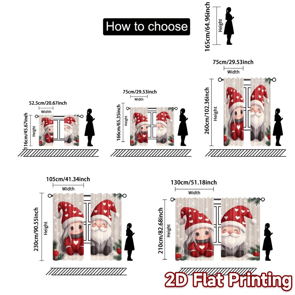 2pcs,Curtains Cute Santa Couple Christmas Hearts (2) Popular Light Filtering Curtains Prints Light Filtering Curtains