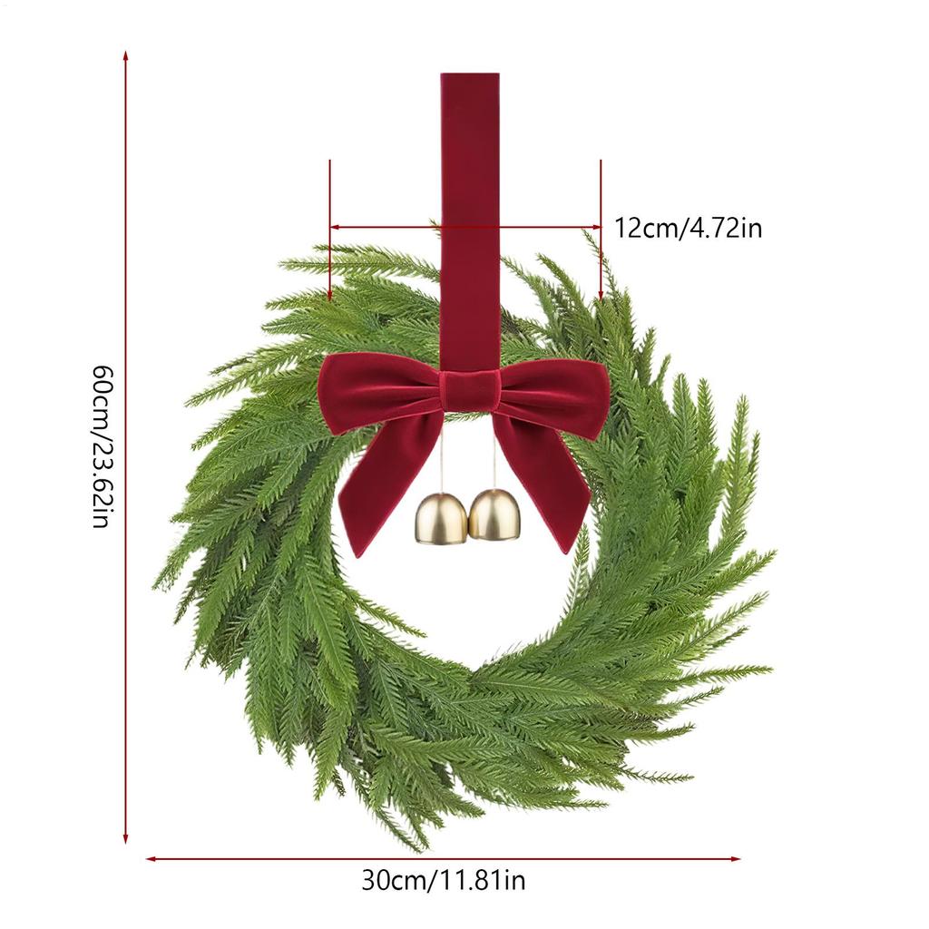 Small Christmas Wreath Artificial Seasonal Decoration with Red Bows and Bells Christmas Artificial Wreath for Window Mantel