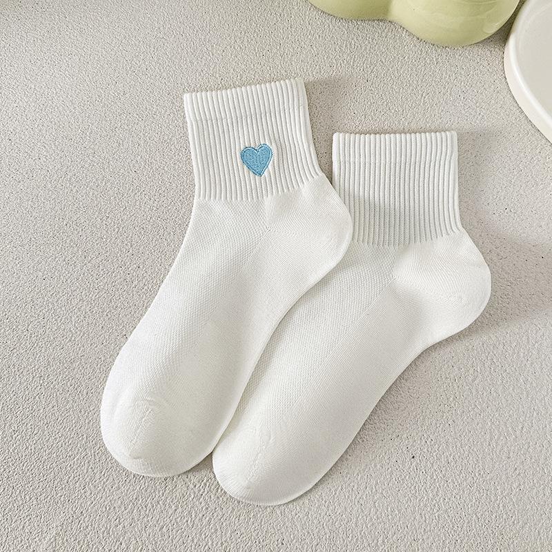 Damen Sommer Atmungsaktive Baumwollsocken mit Herzstickerei