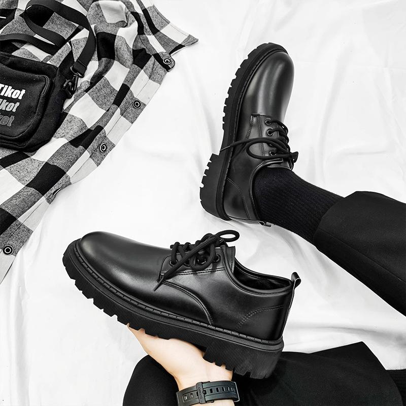 Business leather shoes men's spring new youth British style student suit men's round head casual shoes