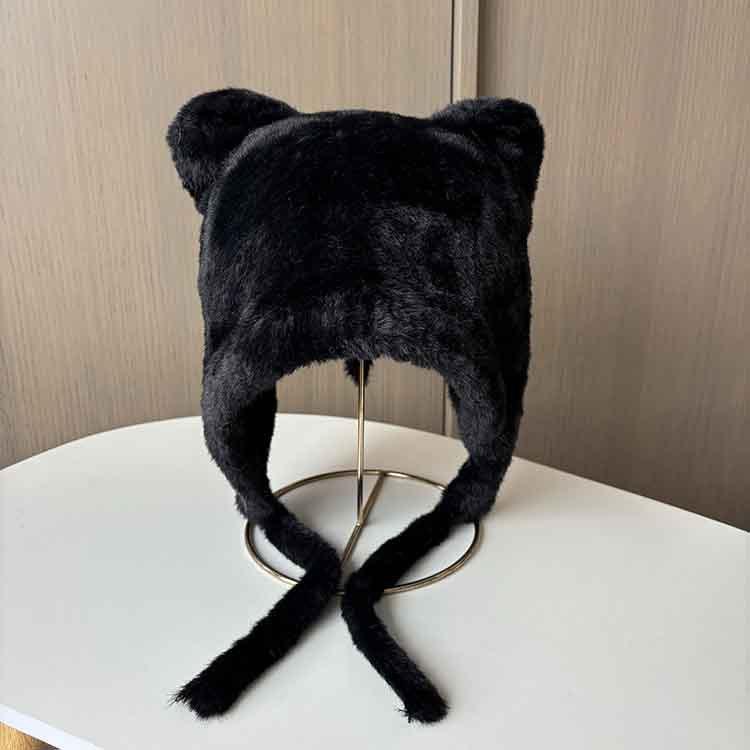 Autumn and winter imitation mink velvet soft ear protector hat to keep warm and show the face small knitted fluffy hat cute bear pullover hat
