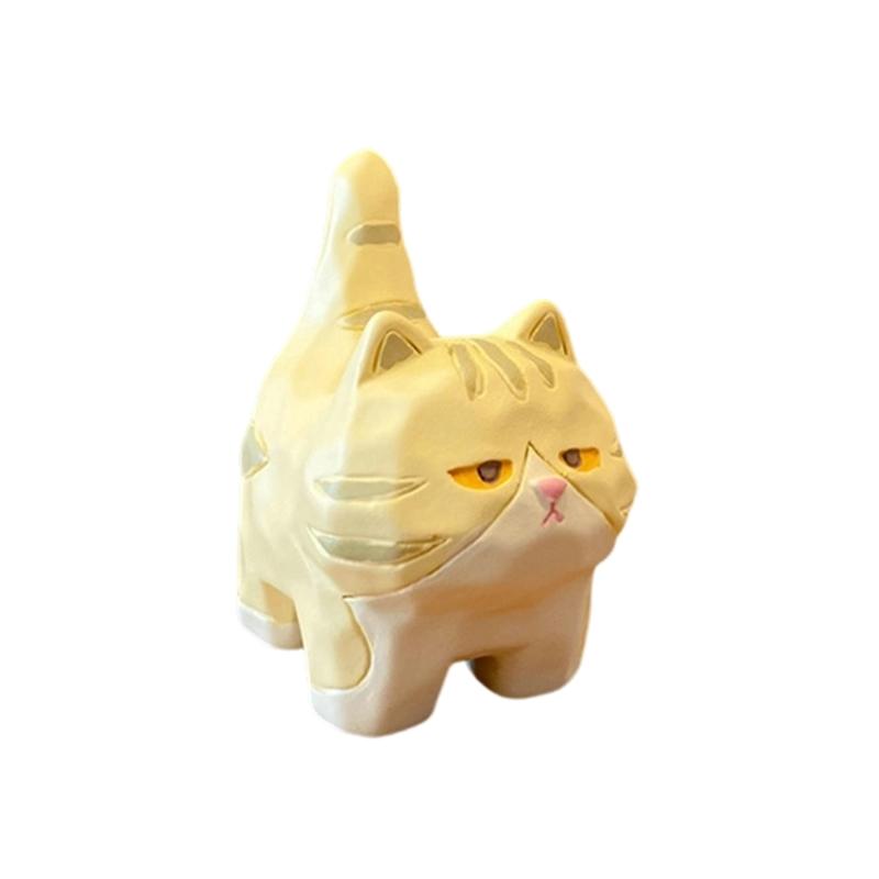 

Wood Carving Texture Resin Cats Statue with Standing Pose Miniature Kitten Figurine Ornament for Desk Shelf Decors Gift