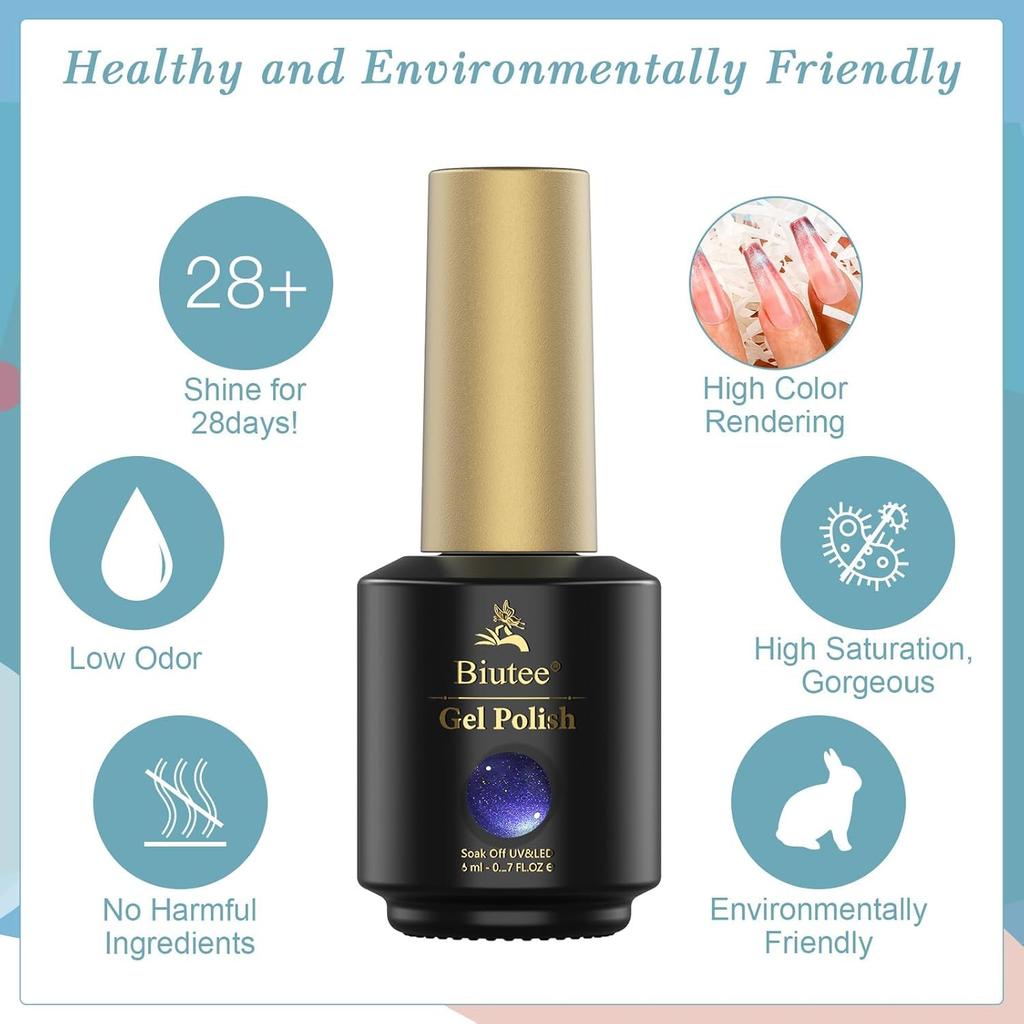 Biutee Gel Nail 6 Colors Magnetic Nail Sparkling Gel Fine Diamond Cat Eye Dazzling Polish, Glitter, 8ml, UV/LED Compatible, Polish, Nails, Glitter,