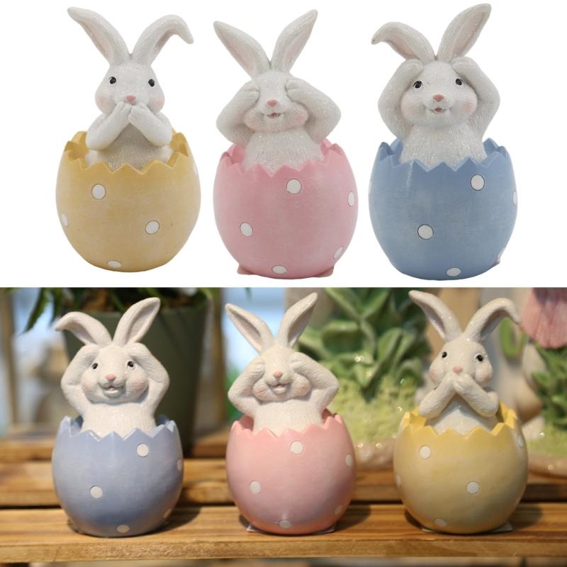 Eggshells Bunnys Easters Decoration Polyresin Rabbit Statue for Home and Farmhouses Spring Decoration