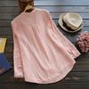 Dam Plus Size Blus Summer Solid V-hals Blusar Lösa Baggy Toppar Tunika Skjortor Dam Knäppning Långärmade Toppar