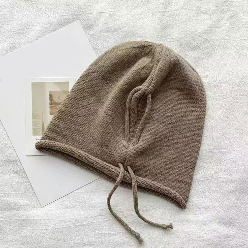 Fashion Women Knitted Baggy Beanie Hat Winter Warm Slouchy Knit Woolen Skullies Cap Outdoor Windproof Drawstring Pullover Hat