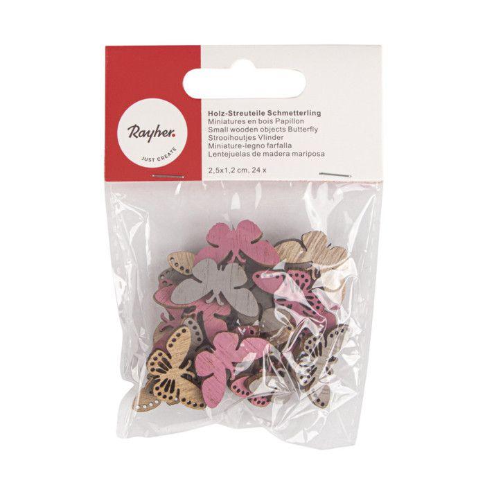 Wooden Miniatures - Lace Butterflies - 3 Colours - 2.5 X 1.2 Cm - Rayher