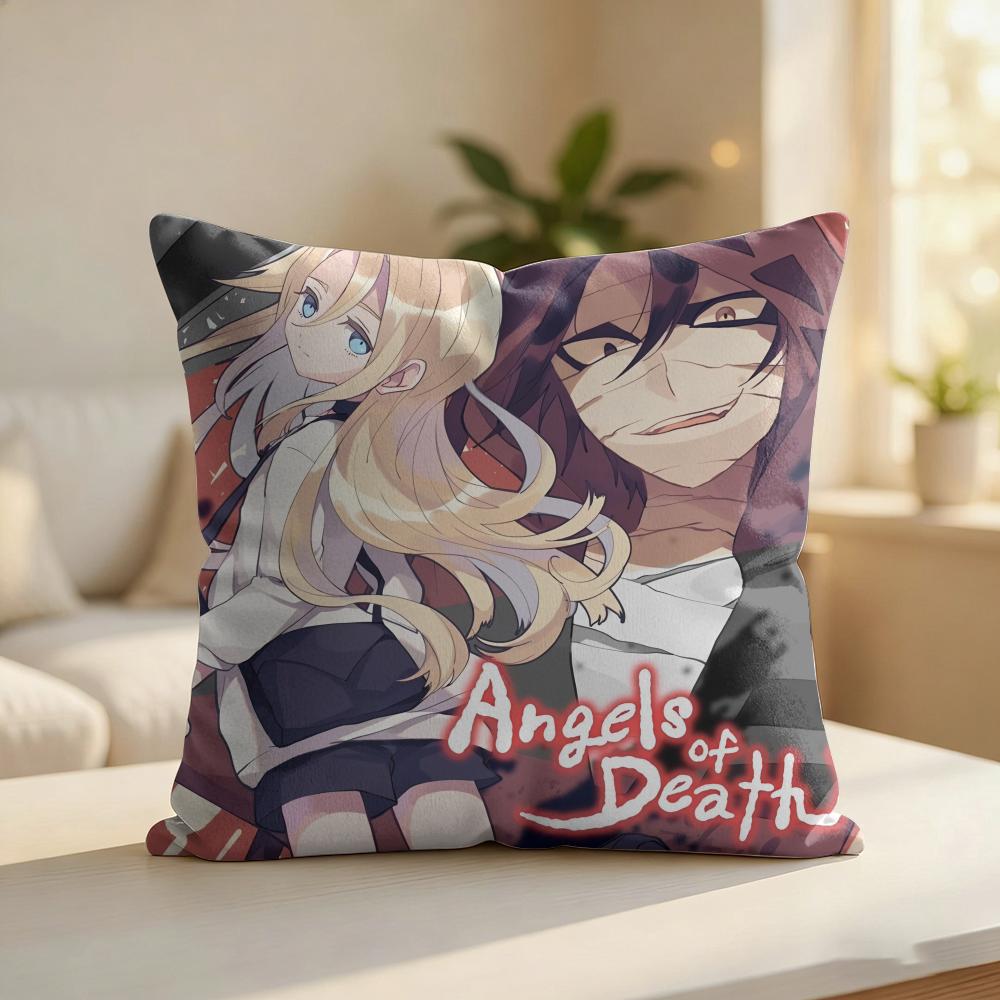 Aangels Of Deaths Anime Cushion Cover Silky Short Plush Invisible Zipper Dustproof Sofa Pillow Case For Home Decor
