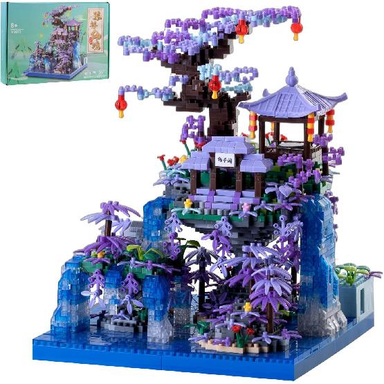 Peach Blossom Pond Japanese Architecture Building Blocks Set for Adults and Kids, Micro Mini Bricks Cherry Blossom Tree House Building Kit 2500+PCS