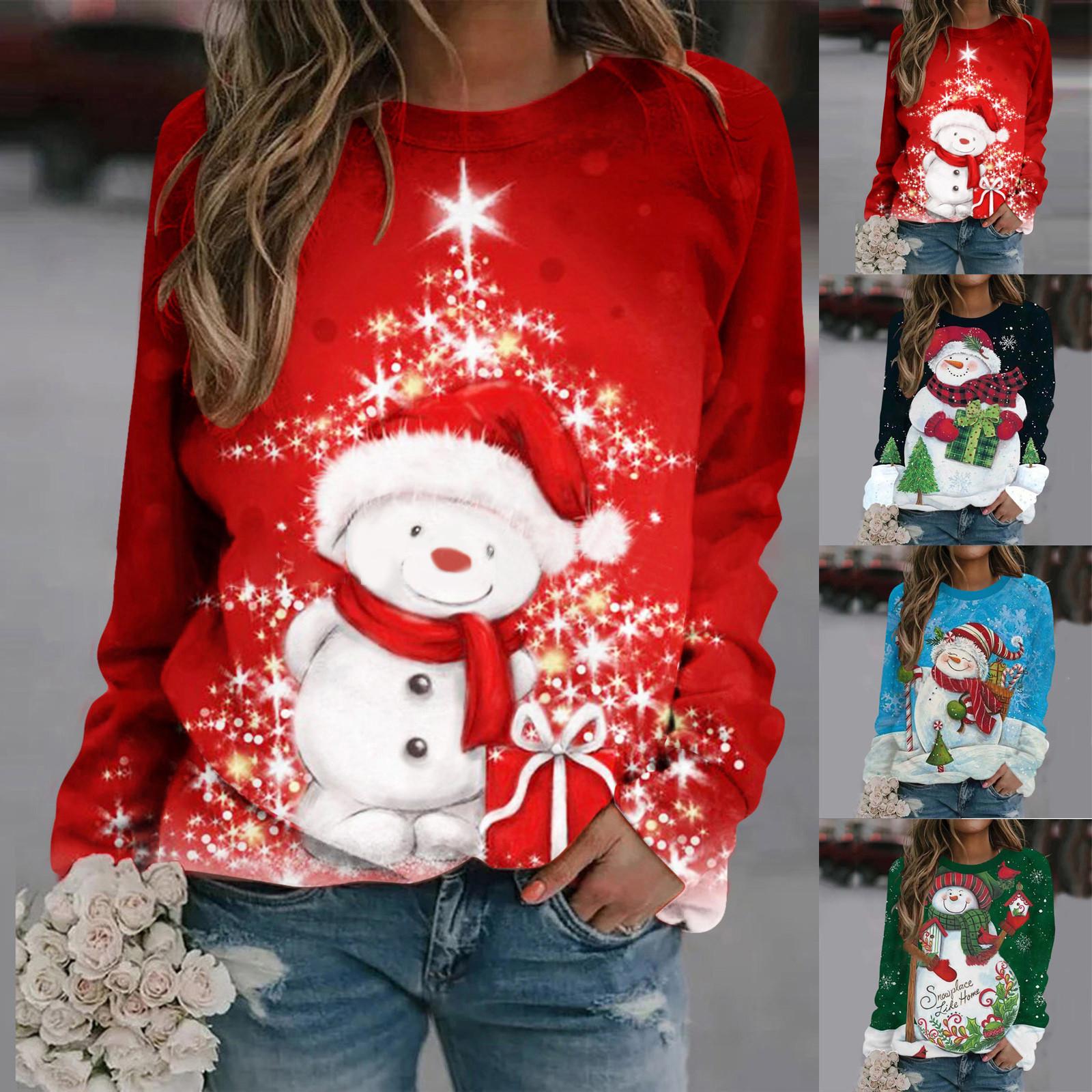

Женский модный повседневный свободный свитер с длинными рукавами и принтом Санта-Клауса