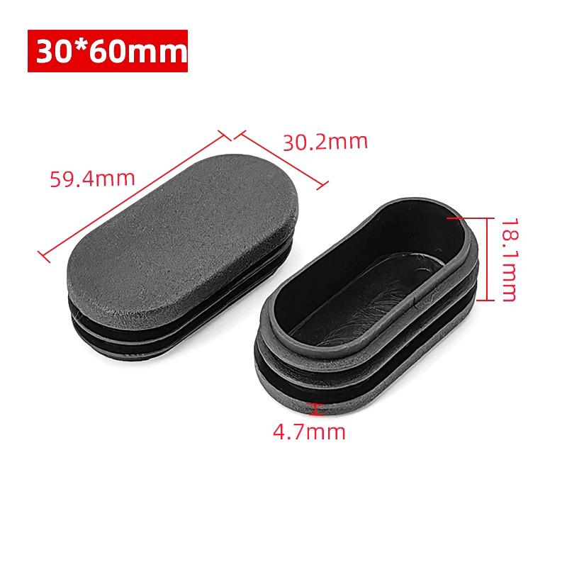 Tapones de Extremo de Cierre de Plástico Rectangular Ovalado Negro para Tubos Tubos Tapones Tapones Tapón para Pies de Mesa Patas de Silla