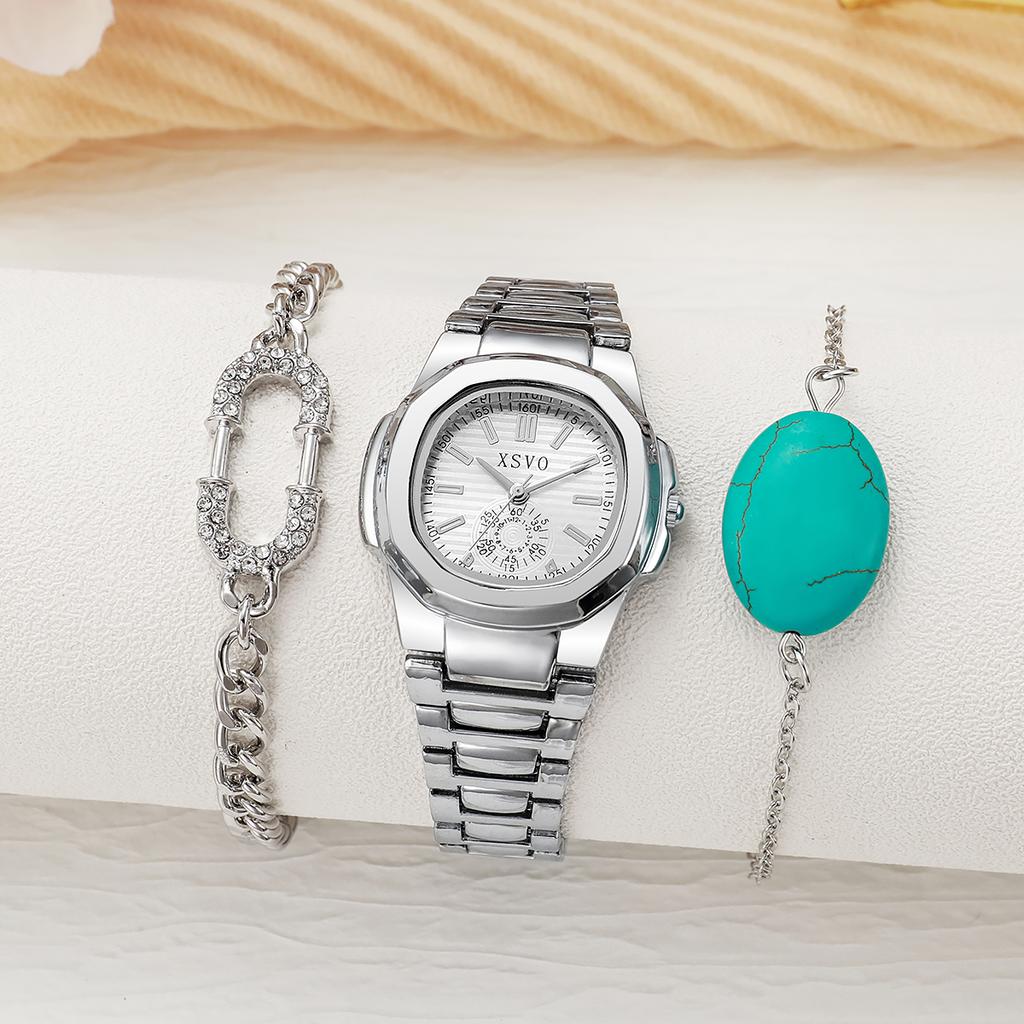 Advanced creative fashion trend square round dial design sense hot sale temperament ladies watches bracelet five-piece set
