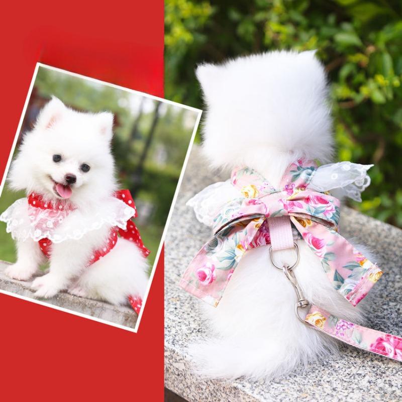 Bow Dog Chest and Back Straps, Leashes, Dog and Cat Pet Clothes, Cat Supplies, Small and Medium-sized Dogs