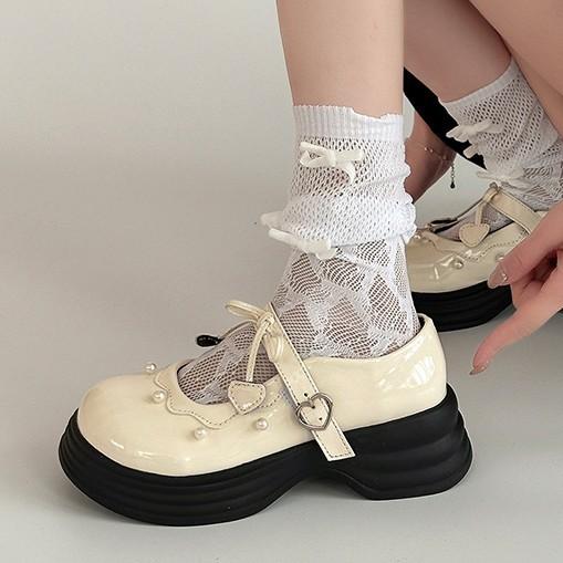 Vintage Mori College Style Leather Shoes Pearl Temperament Single Shoes Autumn Wear Lace-up Women Mary Jane Shoes Loafers