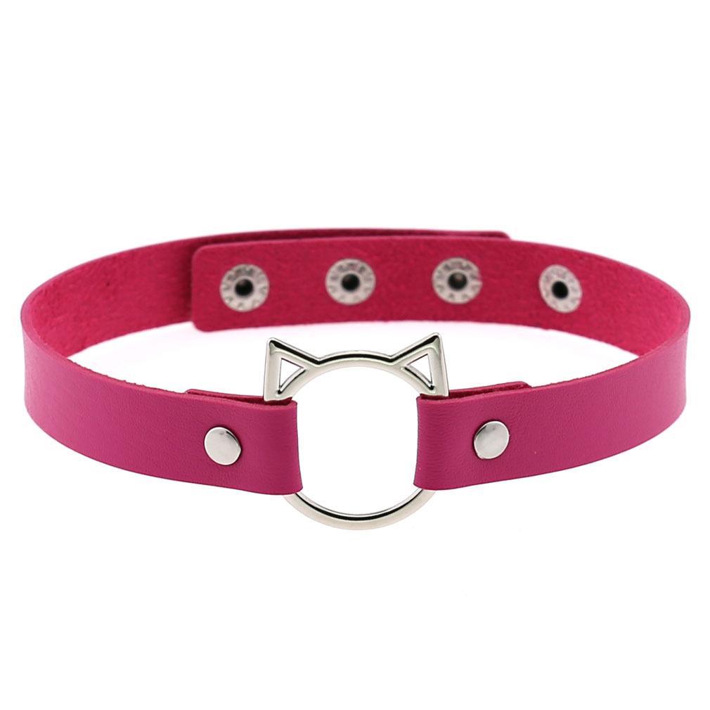 

Cat Ear O-Ring Choker Necklace Punk PU Leather Collar for Women Harajuku Jewelry One size