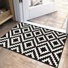 Black White Abstract Geometric Pattern Doormat Minimalist Style Daily Home Use Absorbent Non-slip Carpet for Home Offices Etc