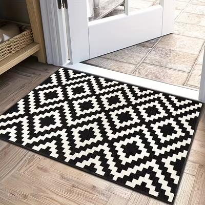 Černobílý abstraktní geometrický vzor Rohožka Minimalistický styl Denní použití v domácnosti Absorpční protiskluzový koberec pro domácí kanceláře atd.