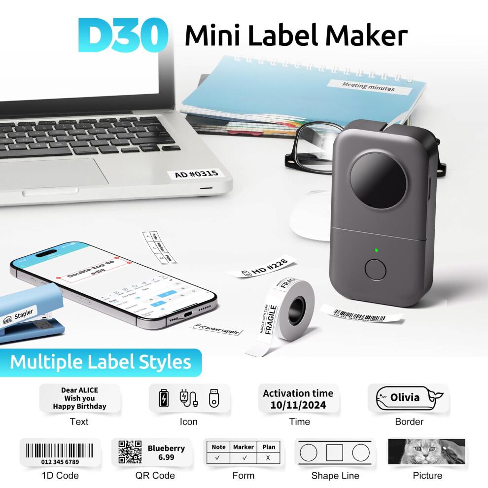 Phomemo Label Maker D30 Bluetooth Label Maker, Mini Label Printer Multiple Templates Font Icon, Portable Inkless Thermal Label Printer for Home, offi