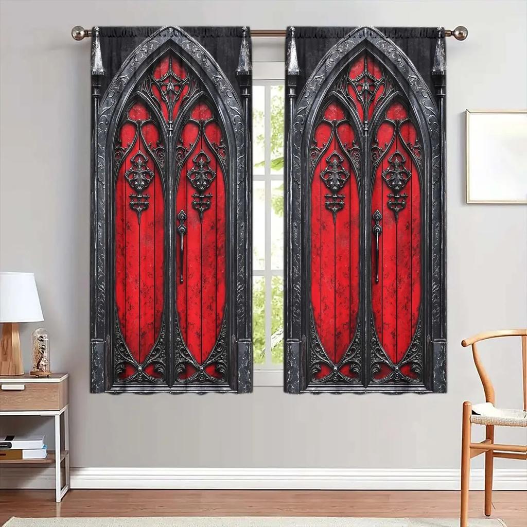 Vintage Gothic Wrought Iron Carved Red Door Curtain Dark Castle Style Living Room Bedroom Decor Mysterious Ambiance Curtains Made Of Polyester Great