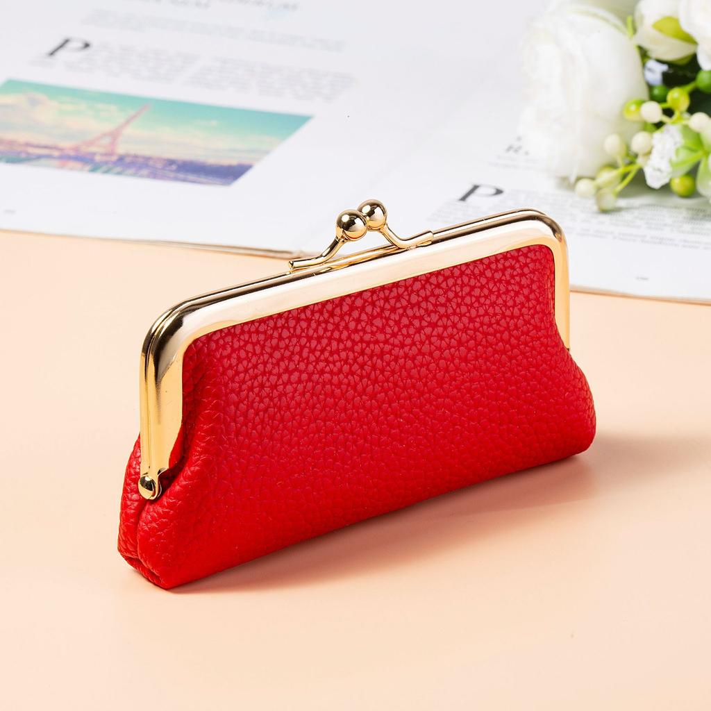 Niche Fashion Mouth Red Envelope Mini Compact Wallet Storage Bag Female PU Leather Clip Bag Trendy