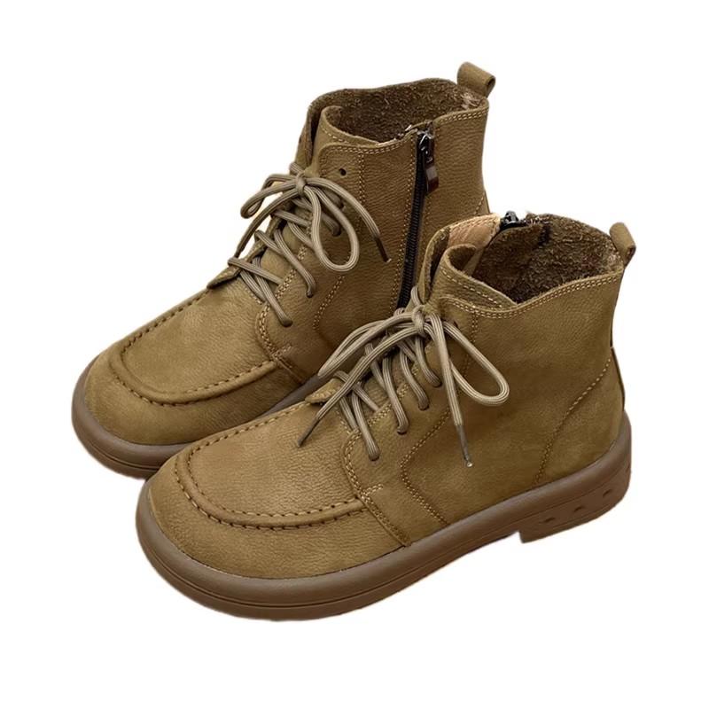 

Fashion GKTINOO Handmade 100% Genuine Leather Short Boots Women s Flat Heel Round Toe Boots Women leisure Shoes Autumn Women Boots 35