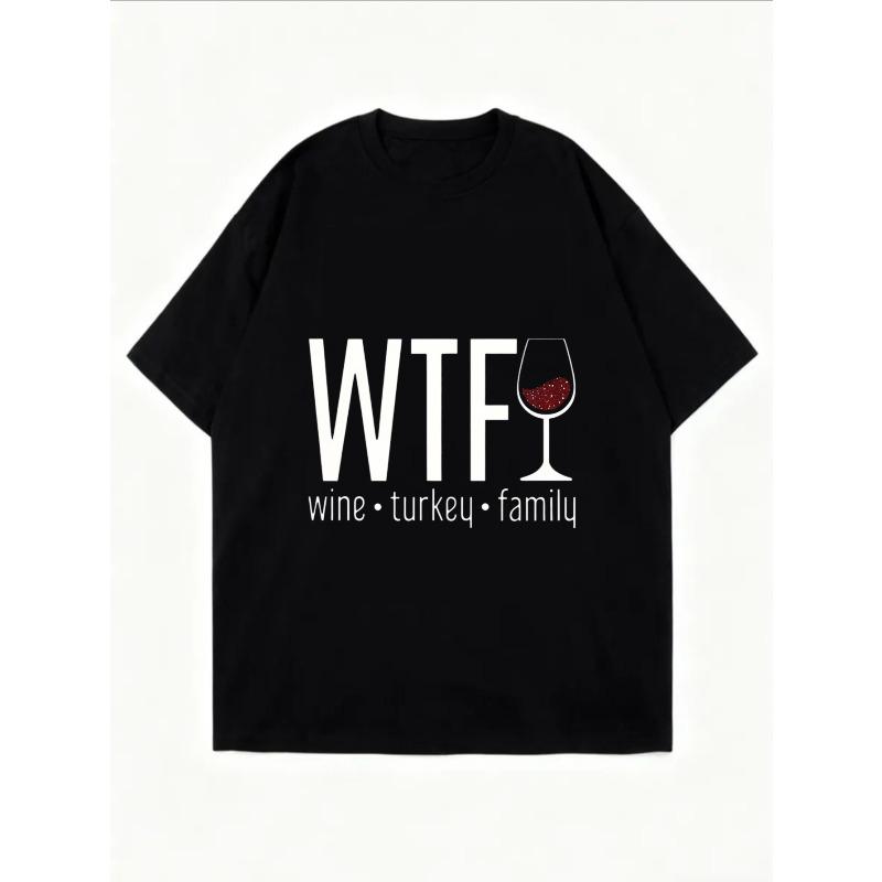 Weißes T-Shirt mit Wein-Truthahn-Familienaufdruck für Freizeitkleidung