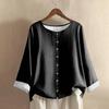 Women's Casual Long-sleeved Round Neck Solid Color Cotton And Linen Top