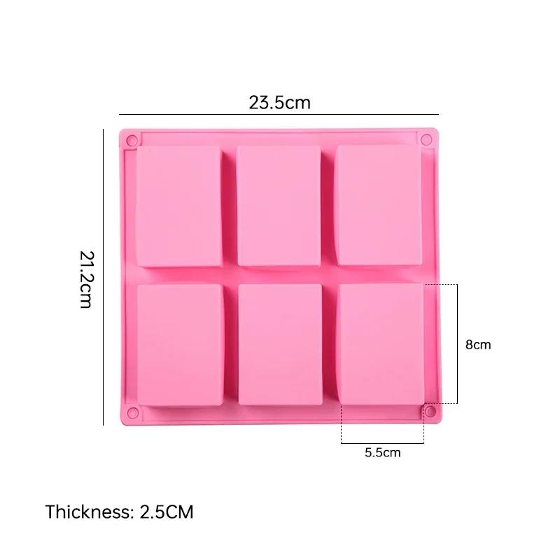 6 Cavity Soap Mold Square Silicone Mold for Making Soaps Rectangle DIY Handmade Soap Form Tray Cake Mould