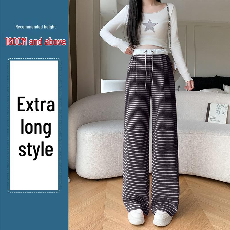 2024 Autumn Stripe Wide-Leg Maternity Pants - Loose, Floor-Length, Casual Fit