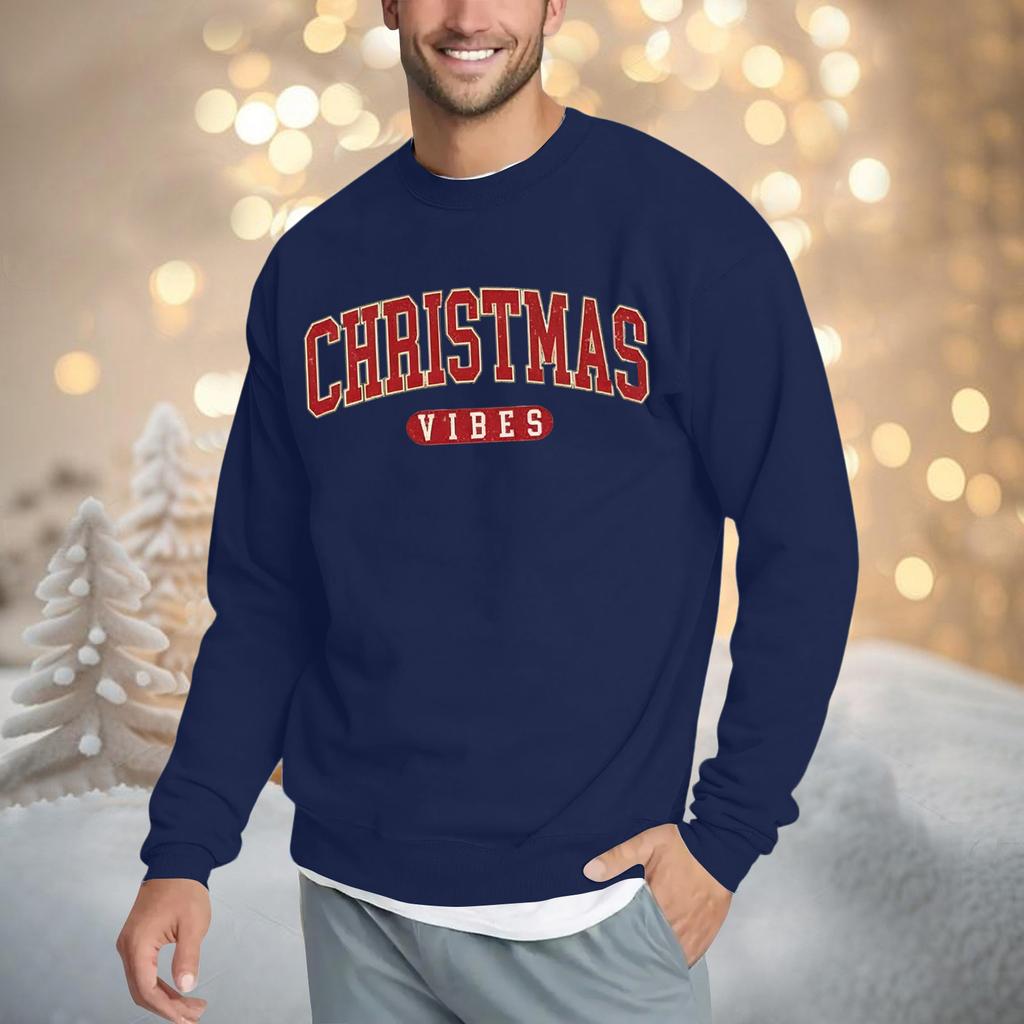 Christmas Print Loose Fit Round Neck Sweatshirt For Men