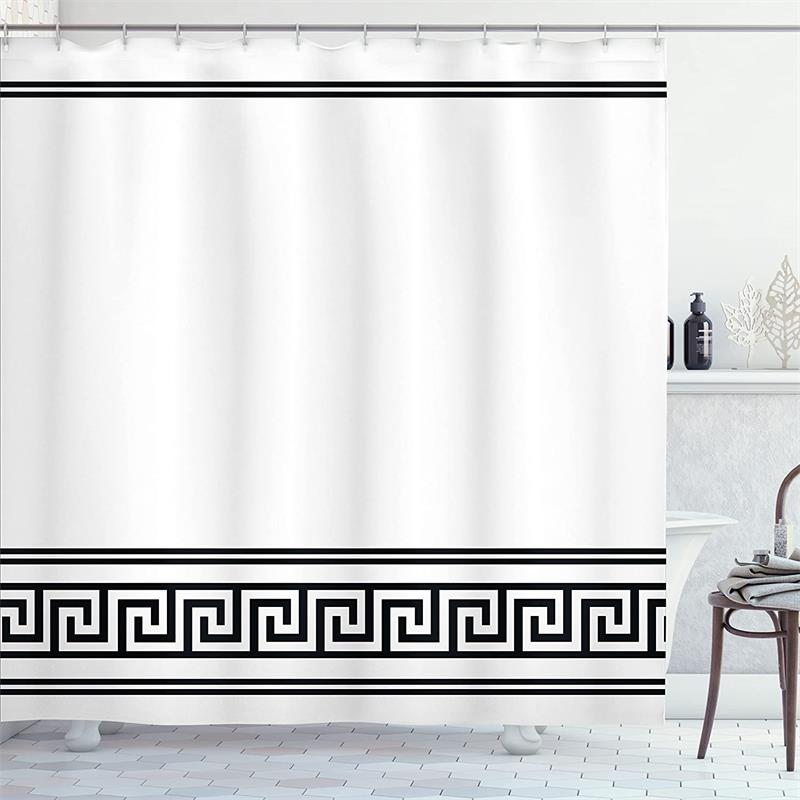 

Modern Geometric Shower Curtain Black Line Pattern Minimalist White Bath Curtains Polyester Cloth Home Bathroom Decor With Hooks W60H190(CM)-1 Pcs