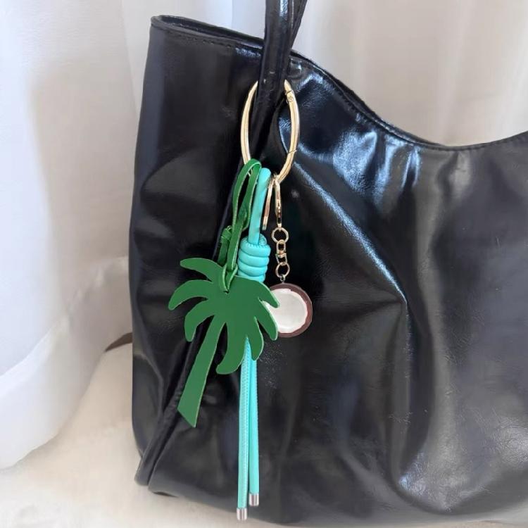 Colorful Coconut Tree Keyring Travel Accessory Alloy And Leather Rope Keychain With Summer Island Accent