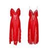 Mesh Deep V Ruffle Nightgown Side Slit Multi-Color Semi-Sheer Sexy Cami Women's Loungewear 896 Playful Flirty Sleepwear with Cute Ruffle Details