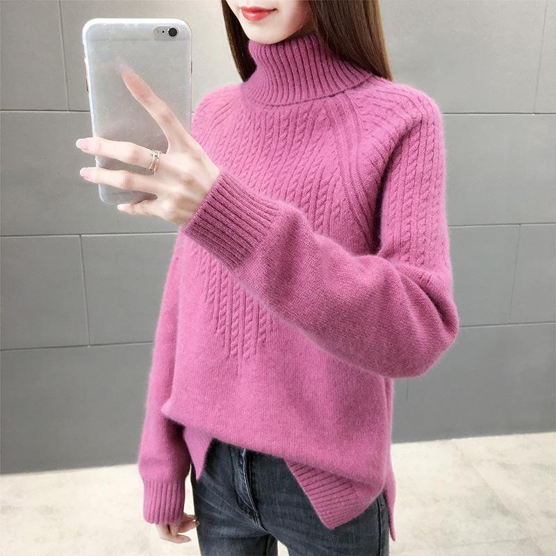 High Neck Pullover Sweater for Women Autumn and Winter Solid Color Thick Knit Base Sweater
