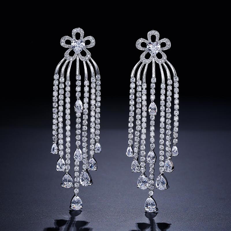 ZAKOL Fashion Water Drop Zircon Dangle Earrings For Women Luxury White Leaf Drop Earrings Bridal Wedding Party Jewelry