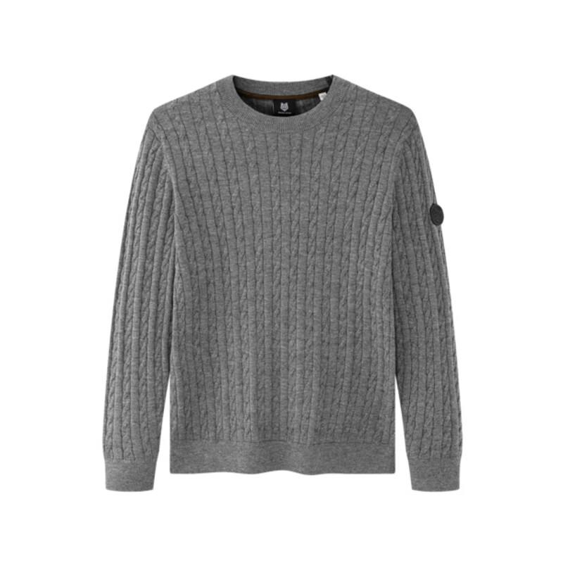 SEPTWOLVES Men's Cable Knit Round Neck Wool Sweater