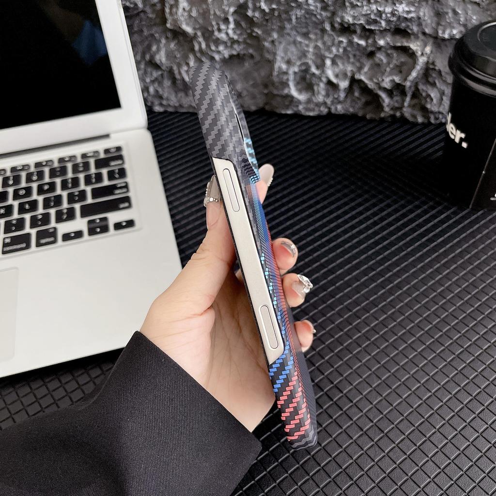 Luxury Half Carbon Fiber Protection Bumper Phone Case For iPhone 17 Air 16 15 PM 14 Plus 13 12 Pro Max 11 Hard PC Colorful Shockproof Protective Cover