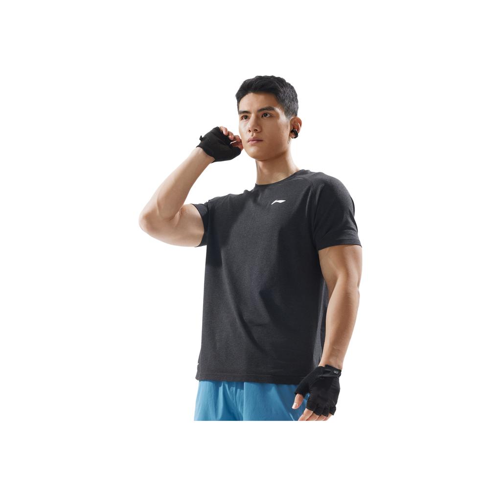 Li-Ning Comfortable Breathable Solid Color Round Neck Versatile Short Sleeve T-Shirt Men Tops Mixed-Thunder-Gray ATSV363-4