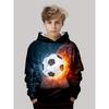 Autumn Winter 3D Football Printed Hoodies Fashionable Casual Warm Sports Long Sleeved Children's Boy Hooded Sweatshirts