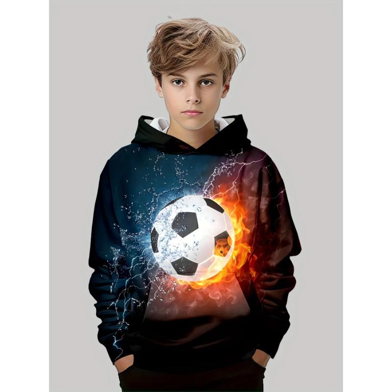 Autumn Winter 3D Football Printed Hoodies Fashionable Casual Warm Sports Long Sleeved Children's Boy Hooded Sweatshirts