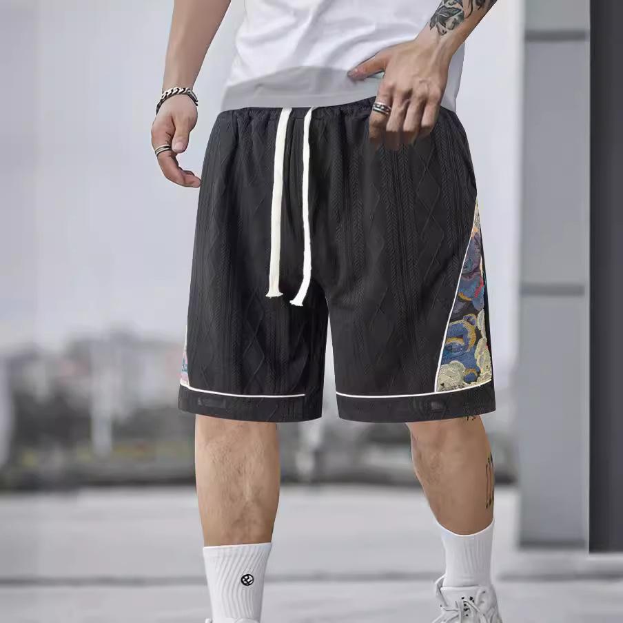 New Men's Casual Shorts Jacquard Colour Blocking Sports Shorts Five-minute Trousers