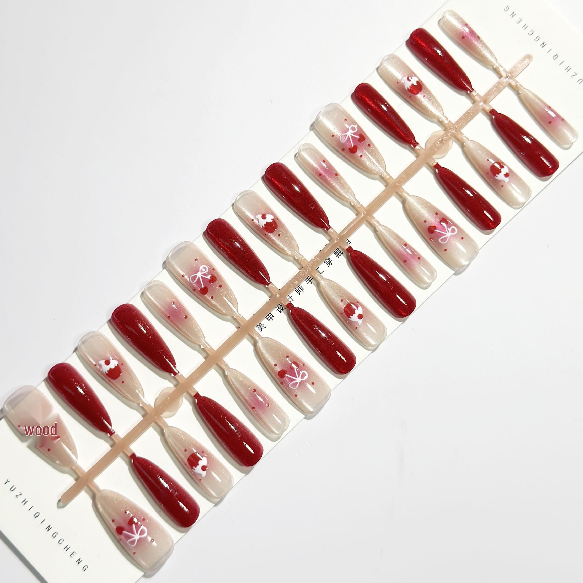 Handmade Smurfs 30pcs Long Pointed Wearable Nails with Rhinestone Cat Eye Design