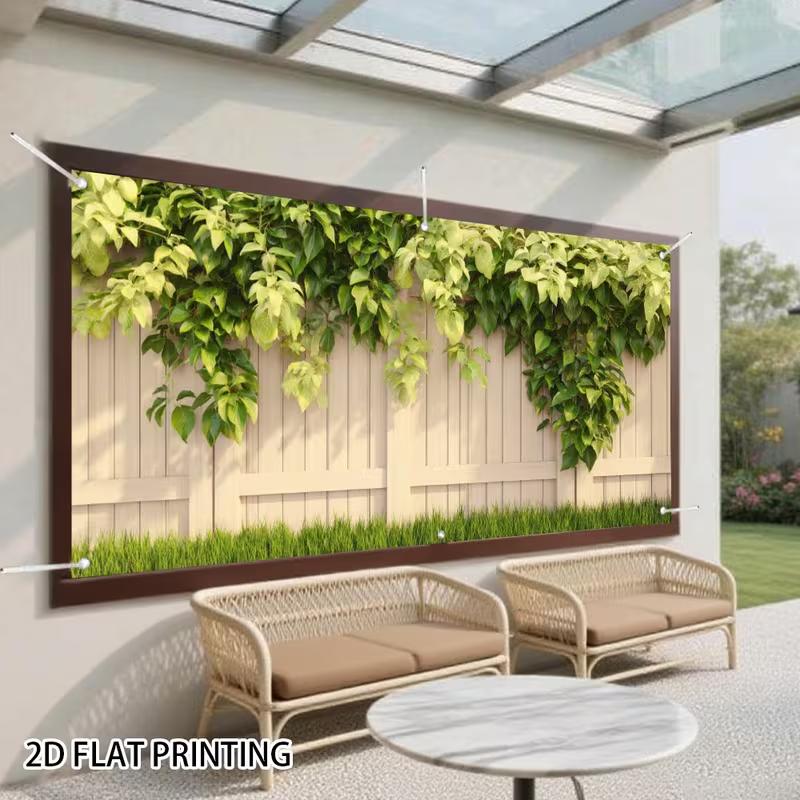2D Pale Cream Wood Fence Top Variegated Green Ivy Front Lawn Suburban Home Backdrop