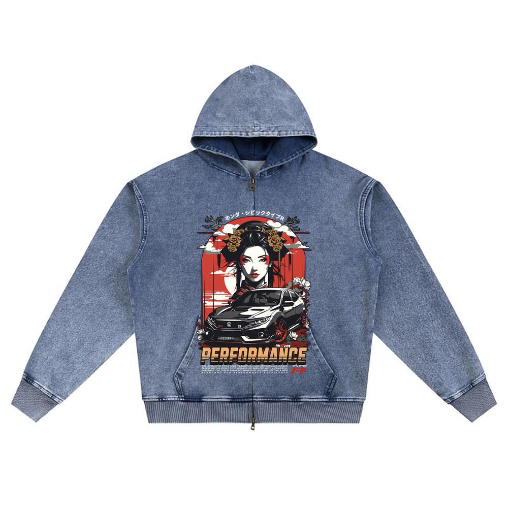 DTG print Knitted Denim Zip-Up Hoodie Perfomance Brother Print Zipper Hoodies  