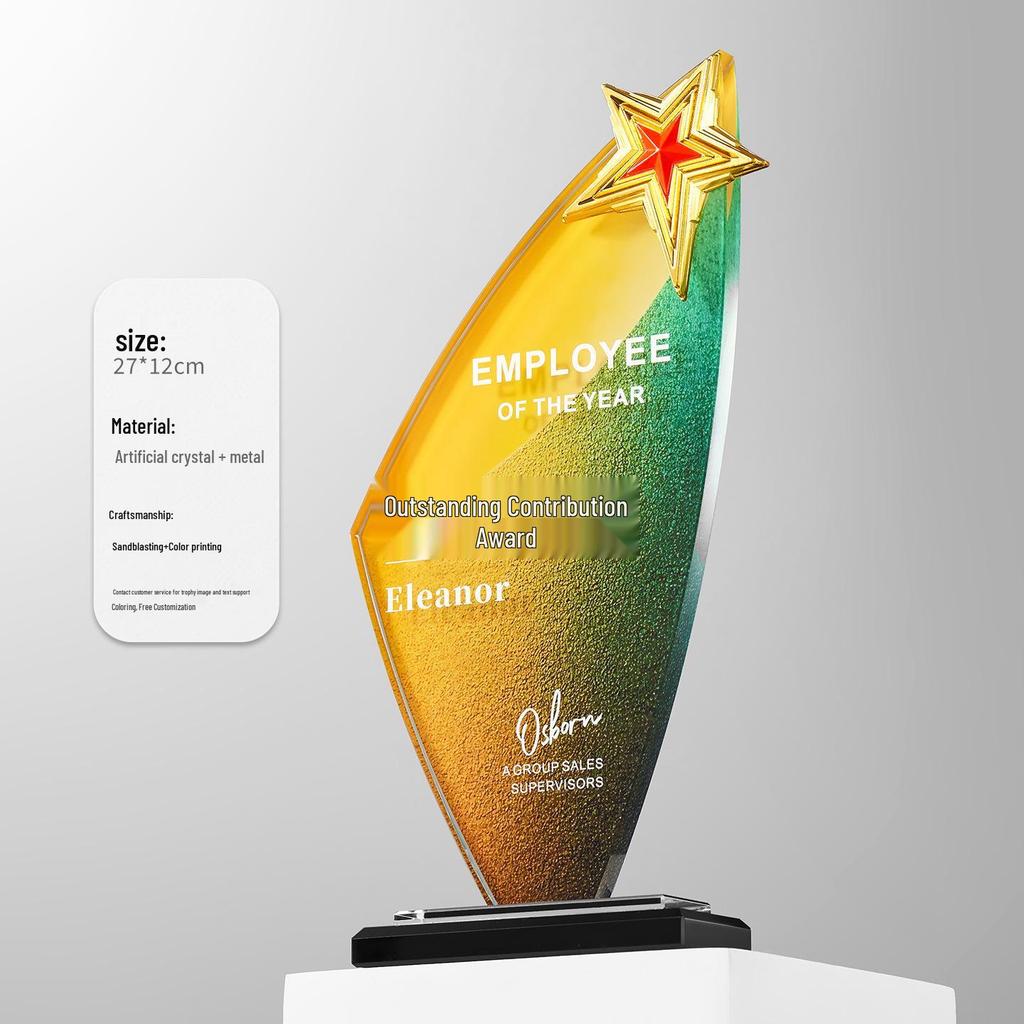 Crystal Trophy: Five-Pointed Star Metal Award for Children's Basketball and Outstanding Employee Excellence