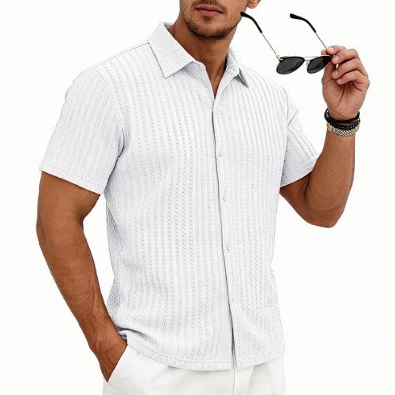 Mens European American Summer Jacquard Turn Down Collar Polo Shirt Business Casual