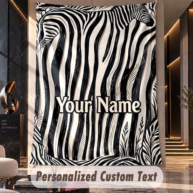 Zebra Star Blanket Theme Wall Tapestry Customized With Name Text Personalized Hanging Tapestry For Bedroom Living Room Decor