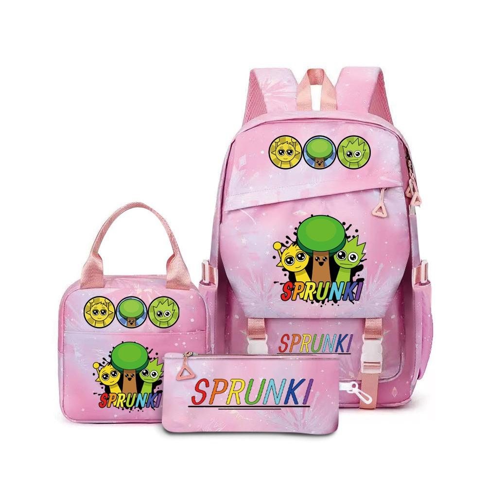 Rhythm Box Sprunki Cartoon Backpack Campus Male and Female Versatile Student Large Capacity School Bag Three-piece Set L